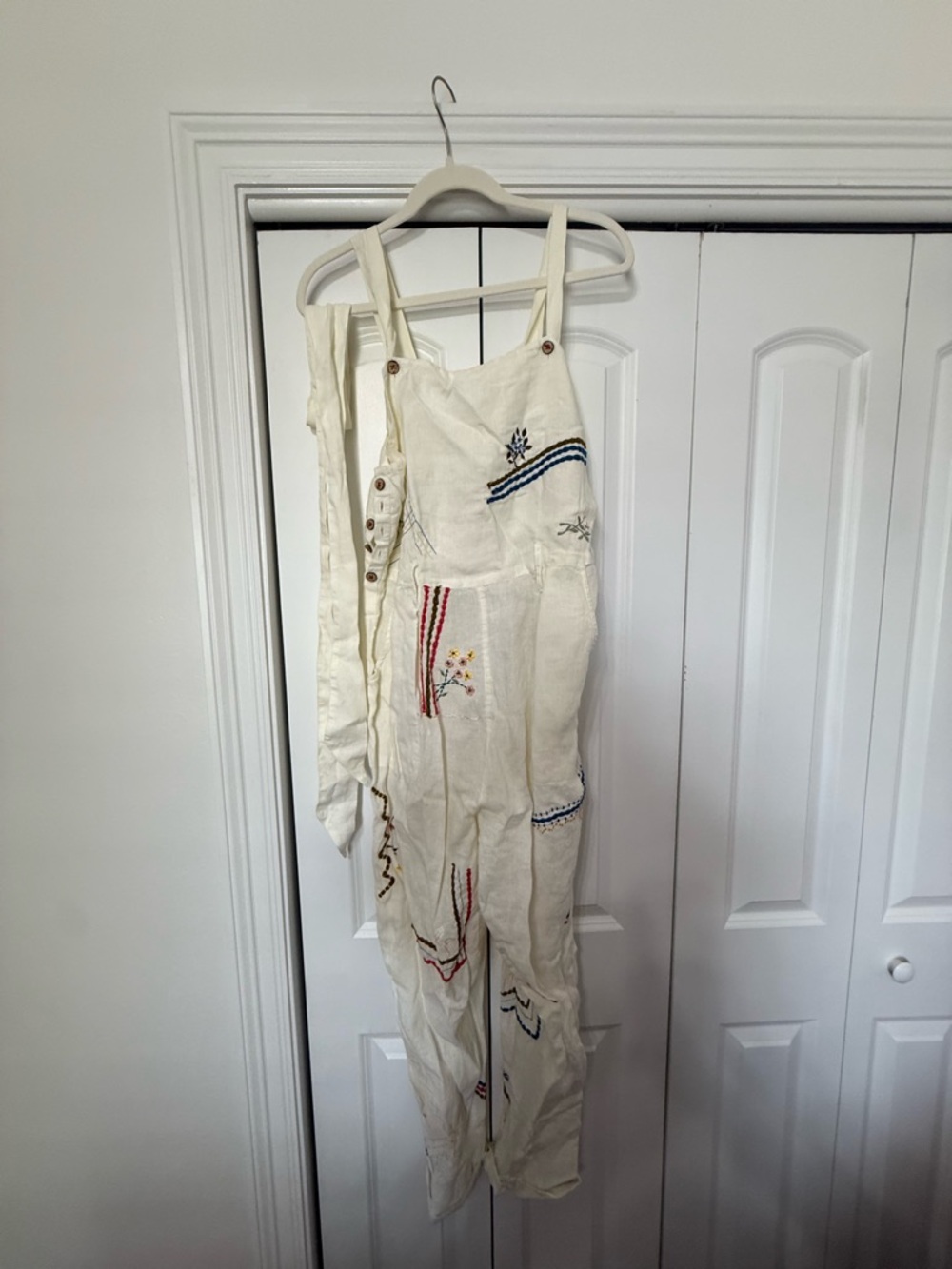 Women’s Cream Embroidered Overalls Jumpsuit